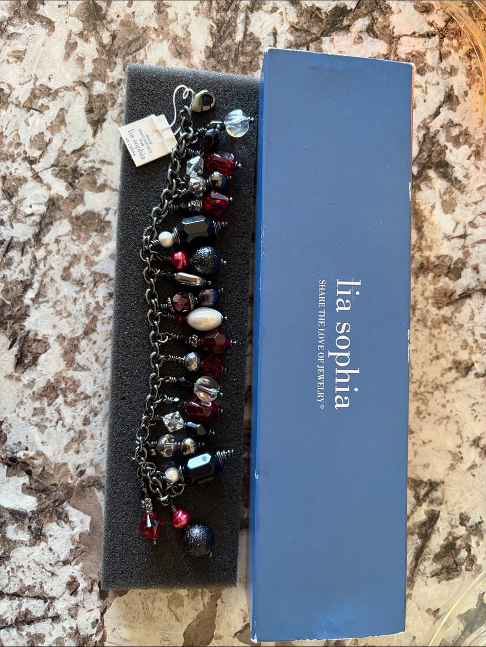 Lia Sophia Multi-Bead Red and Black Charm Bracelet